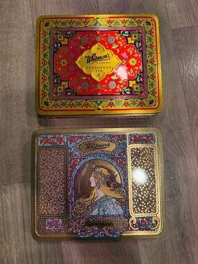 2 Vintage Whitman's Candies Collector's Tins Cloisonne Salmagundi Alphonse Mucha